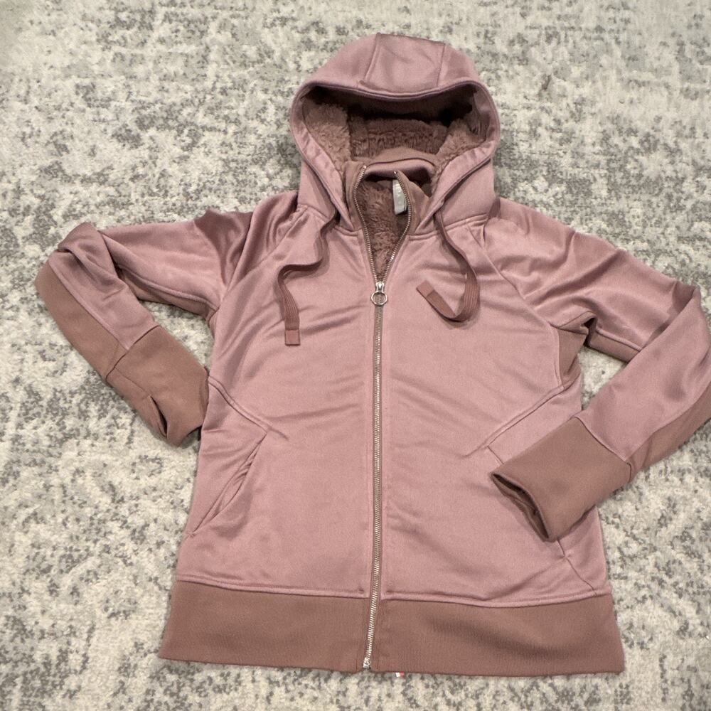 Athleta Pink Full Zip Hooded Lined Fleece Hoodie Pockets Women's M